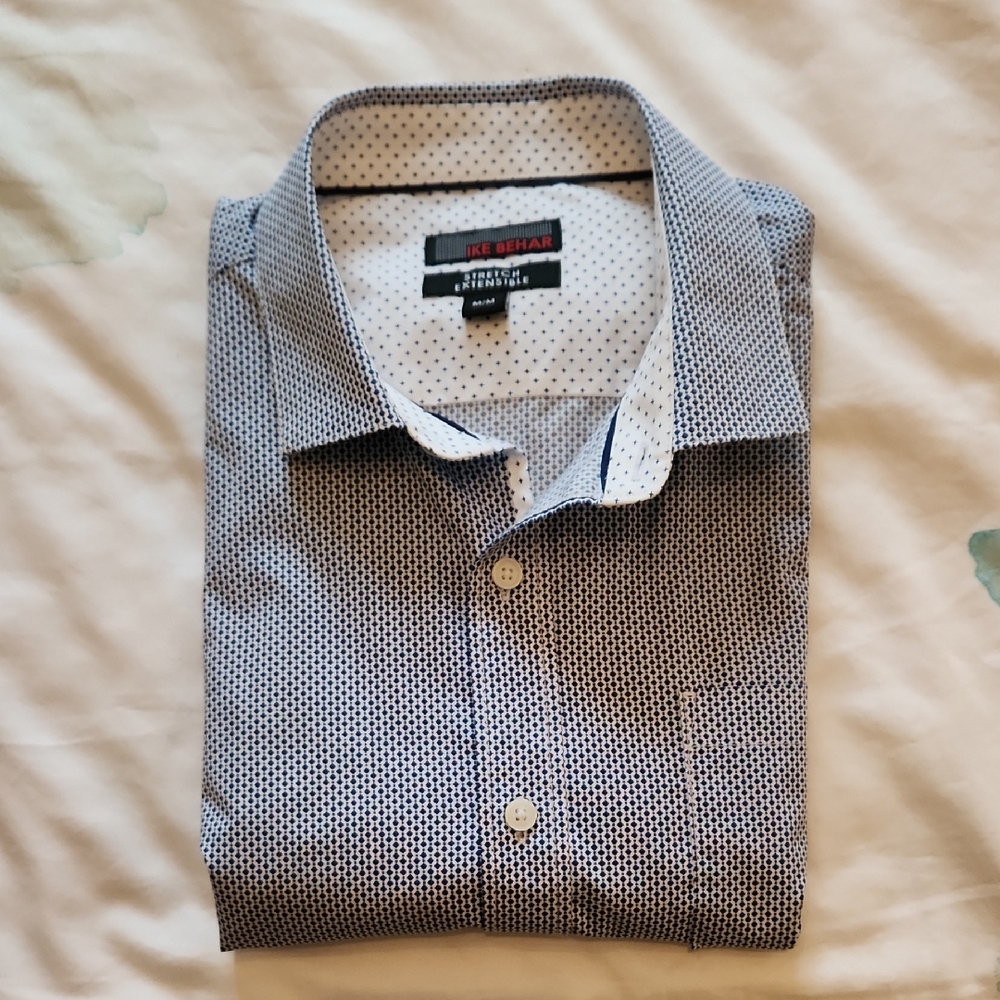 Ike Behar blue and white button-down shirt, size medium
